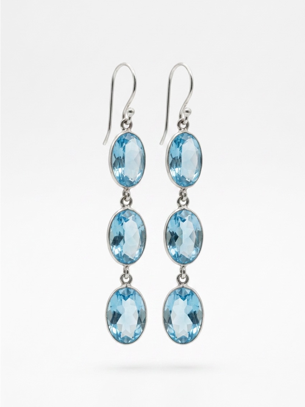 Sterling Silver Blue Triple-Drop Topaz Earrings - Women Jewelry
